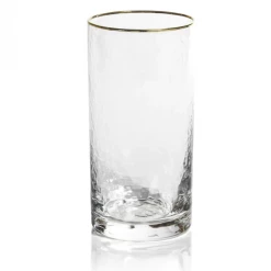 Zodax Negroni Hammered Highball Glass, Clear With Gold Rim