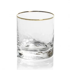 Zodax Negroni Hammered Double Old Fashioned Glass, Clear With Gold Rim Kitchen Decor