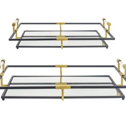 A&B Home Black And Gold Mirrored Tray (Various Sizes)