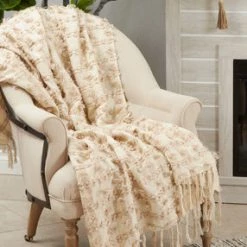 Saro Fringe Striped Throw Blanket, Natural