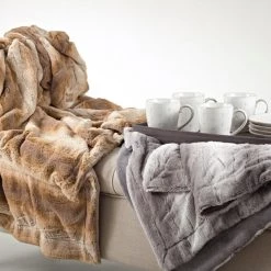 Saro Animal Print Faux Fur Throw Blanket, Grey (Various Sizes)