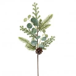 MeraVic Greenery 21" Frosted Pine Spray With Eucalyptus, Glitter & Pinecones