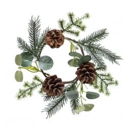 MeraVic 10" Frosted Pine Candle Ring With Eucalyptus, Glitter & Pinecones Floral Arrangements