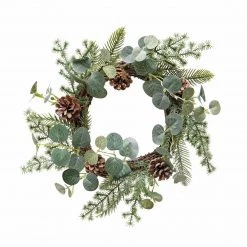 MeraVic Floral Arrangements 17" Frosted Pine Wreath & Eucalyptus With Glitter & Pinecones