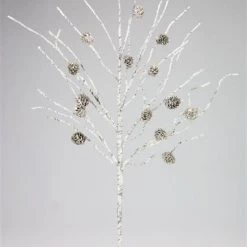 A&B Floral Christmas Florals 32"L Paper Birch Pinecone Spray (White, Silver, Glitter)