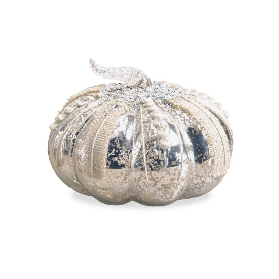 K&K Interiors Mercury Glass Pumpkin With Burlap Detail Home Accents 1 K&K Interiors Mercury Glass Pumpkin With Burlap Detail Home Accents