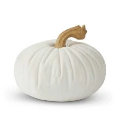 K&K Interiors Resin White Velvet Pumpkin, Short Fall Home Decor