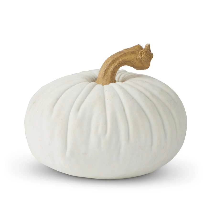 K&K Interiors Resin White Velvet Pumpkin, Short Fall Home Decor 1 K&K Interiors Resin White Velvet Pumpkin, Short Fall Home Decor