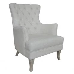 Forty West Designs Accent Chairs Tufted Wing Chair, Ivory