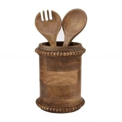Mud Pie Beaded Utensil Holder, Natural Kitchen Decor