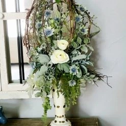 Diane Grapevine Candle Topper With Blue Accents Floral Arrangements