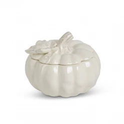 K&K Interiors 5.5" Cream Dolomite Lidded Pumpkin Container Fall Home Decor