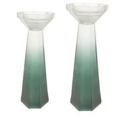 Crestview Green Glass Candleholders, Set Of 2