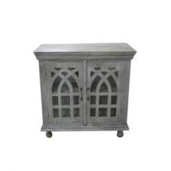 Crestview Bengal Manor Mango Wood Cathedral 2 Door Cabinet, Light Grey