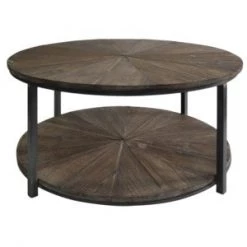Crestview Jackson Round Metal & Rustic Wood Cocktail Table