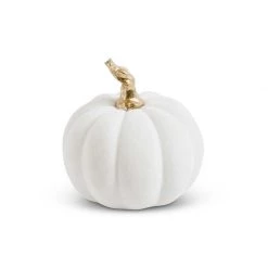 K&K Interiors Fall Home Decor White Velvet Pumpkin With Gold Stem