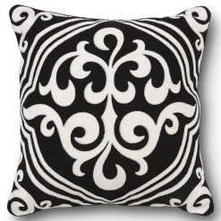 K&K Interiors Black & White Damask Embroidered Pillow