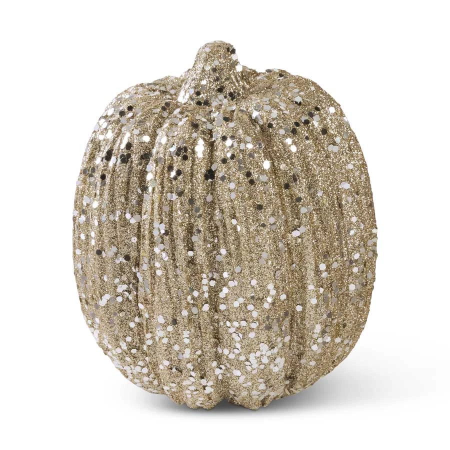 K&K Interiors Champagne Glitter Pumpkin, Medium 1 K&K Interiors Champagne Glitter Pumpkin, Medium