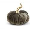 K&K Interiors 7.5" Green Velvet Stuffed Pumpkin W/ Gold Stem Fall Home Decor