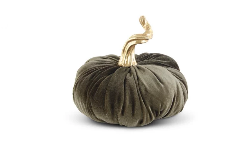 K&K Interiors 7.5" Green Velvet Stuffed Pumpkin W/ Gold Stem Fall Home Decor 1 K&K Interiors 7.5" Green Velvet Stuffed Pumpkin W/ Gold Stem Fall Home Decor