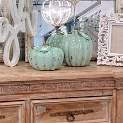 A&B Floral Fall Home Decor Green Stoneware Pumpkin (Various Sizes)