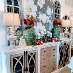 Global Imports Consoles, Breakfronts, & Sideboards Gabriel Extra Long White & Wood W/ 4 Center Drawers Console