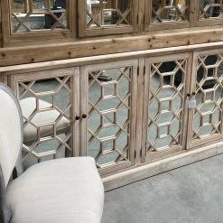 Global Imports Consoles, Breakfronts, & Sideboards Jennifer Diamond Pattern Mirrored Sideboard (White Wash)