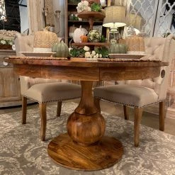 Global Imports Laura 54” Mango Wood Round Dining Table (Rustic Brown) Dining Tables