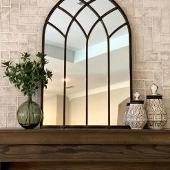 UMA Mirrors Arched Metal Framed Mirror, Black