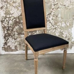 Global Imports Isabel Black Square Back Wood & Linen Chair Dining Chairs
