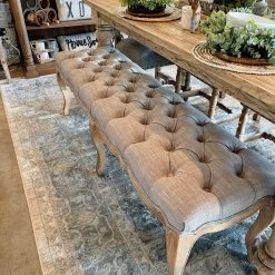 Global Imports Channing French Tufted Linen Upholstered Bench Dining Chairs