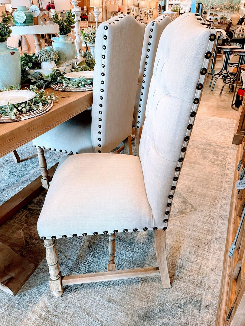 Global Imports Dining Chairs Linen Tufted Chair With Nailhead Trim 2 Global Imports Dining Chairs Linen Tufted Chair With Nailhead Trim