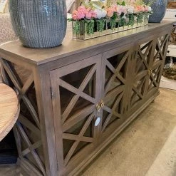 Global Imports Maxwell Mango Wood Double X Glass Console (Gray Brown)