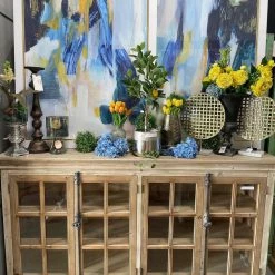 Global Imports Alyssa Elm Window Pane Console, Two Tone Finish Natural Consoles, Breakfronts, & Sideboards