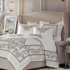 Classic Home Bedding Patrina 6 Piece King Duvet Set, Ivory
