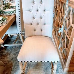 Global Imports Dining Chairs Linen Tufted Chair With Nailhead Trim