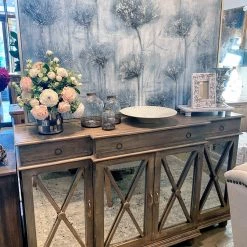 Global Imports Accent Furniture Tesla Mango Wood Antiqued Mirrored Breakfront (Gray Brown)