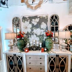 Global Imports Consoles, Breakfronts, & Sideboards Gabriel Extra Long White & Wood W/ 4 Center Drawers Console