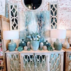 A&B Floral Weathered Wood And Mirror Door Panel Mirrors