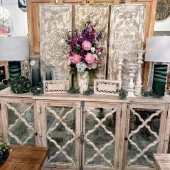 Global Imports Finley Elm Breakfront Quatrefoil Mirrored Console (Whitewash) Consoles, Breakfronts, & Sideboards