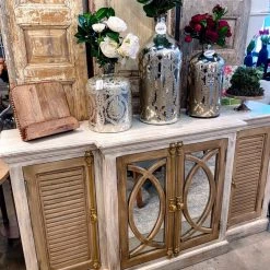 Global Imports Accent Furniture Elsie Two-Toned Mango Wood Breakfront (White & Natural)