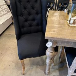 Global Imports Dining Chairs Black Linen Tufted Wingback Chair