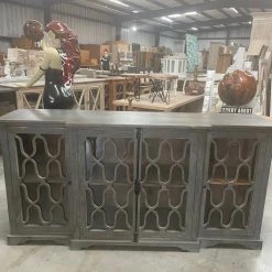 Global Imports Consoles, Breakfronts, & Sideboards Hallie Glass Wavy Breakfront (Gray)