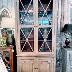 Global Imports Lennon Gray Brown X Glass Cabinet