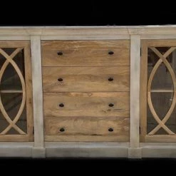 Global Imports Consoles, Breakfronts, & Sideboards Gabriel Extra Long White & Wood W/ 4 Center Drawers Console