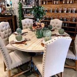 Global Imports Dining Chairs Natural Linen Tufted Chair