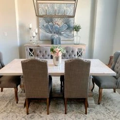 Global Imports Logan 7’ Solid Elm Wood Dining Table (Whitewash) Dining Tables