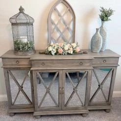 Global Imports Tesla Sage Breakfront Mirrored X W/ Dot Console (Gray Brown)