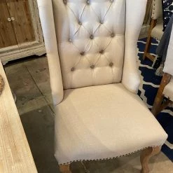 Global Imports Dining Chairs Natural Linen Tufted Wingback Chair