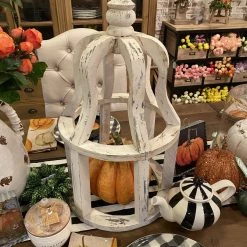 C&G Home Accents White Distressed Round Open Lantern